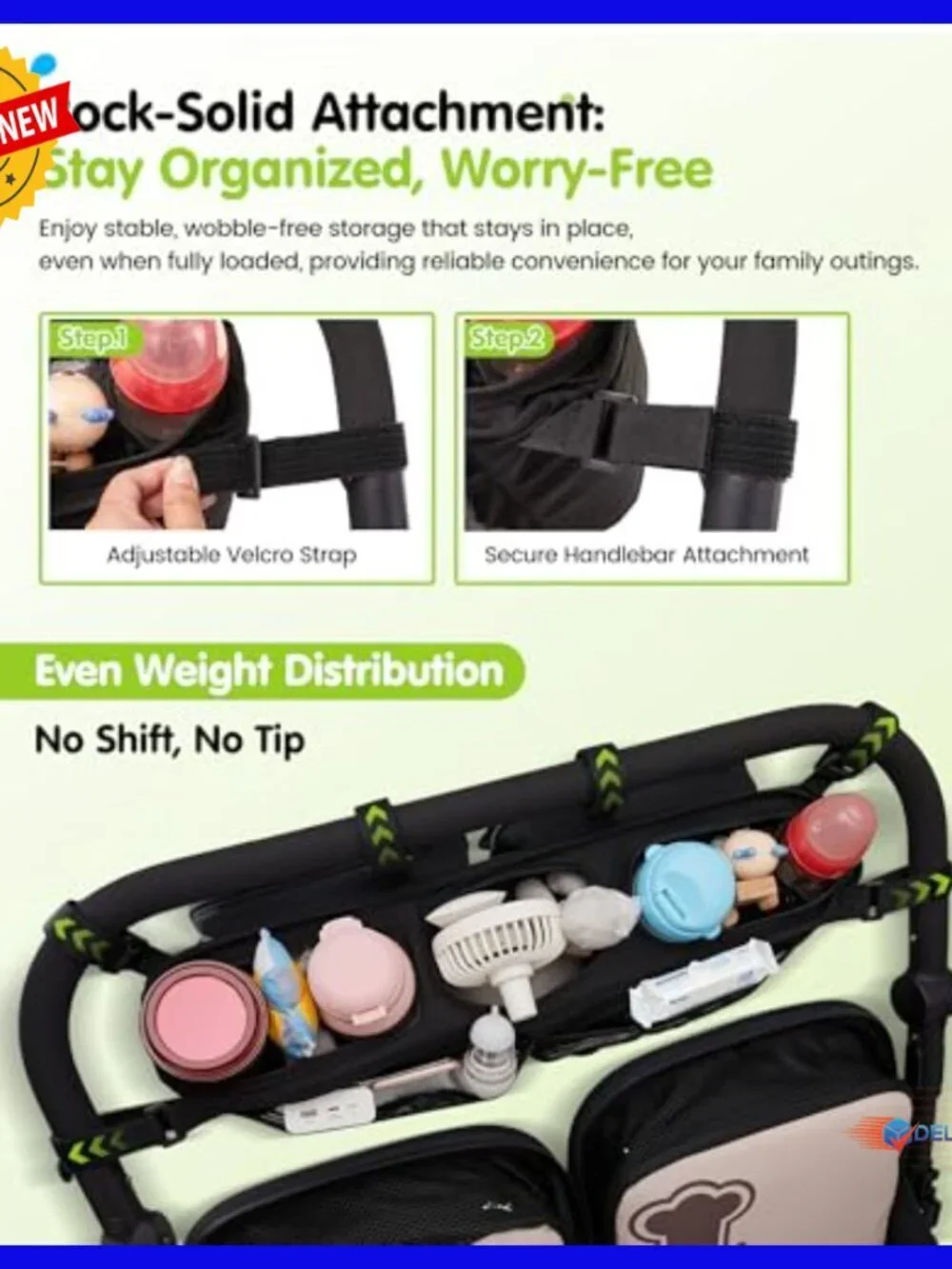 Double Stroller Organizer with 11 Compartments, 2 Insulated Pockets